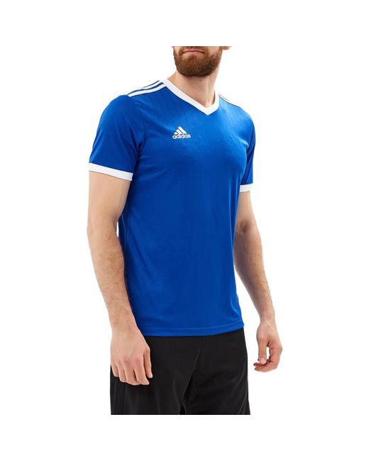 Adidas Blue Stripe Quick Dry Micro Mark Sports Training V Neck Short Sleeve T-Shirt for men