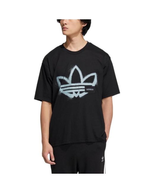 Adidas Black Originals Round Neck Dropped Shoulder Sleeves Large Logo Printing Short Sleeve T-Shirt for men
