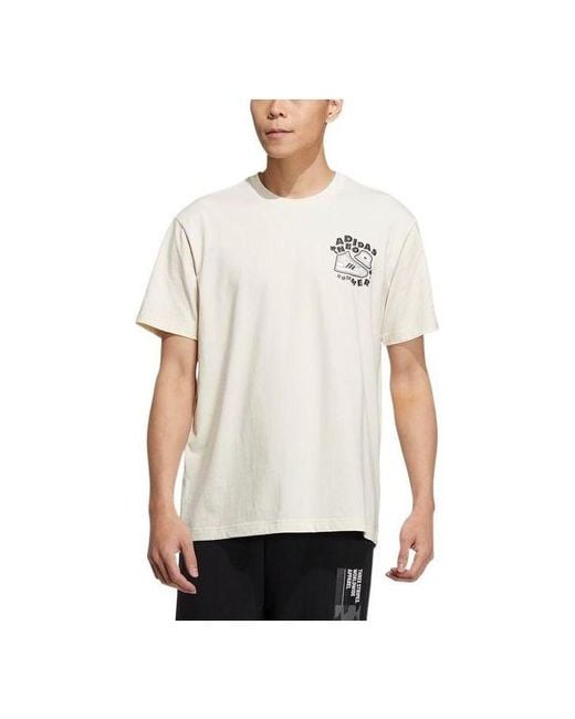 Adidas White Neo Ss22 Shoe Alphabet Printing Round Neck Short Sleeve Couple Style for men