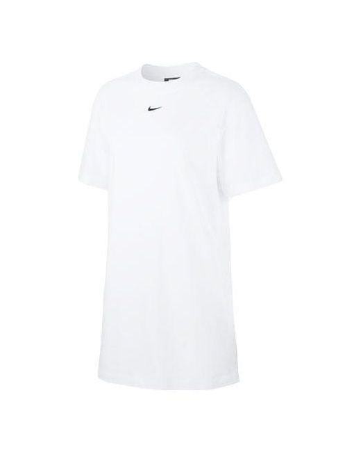 Nike White (Wmns) Sportswear Essential Logo Embroidery Knitted Short Sleeve Dress