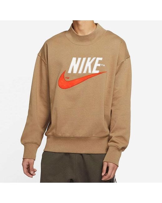 Nike Brown Trend Capsule Series Logo Embroidered Sports Round Neck Pullover for men