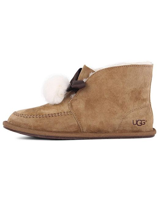 Ugg Brown (Wmns) Kallen Suede Moc Toe Pom Pom Slipper