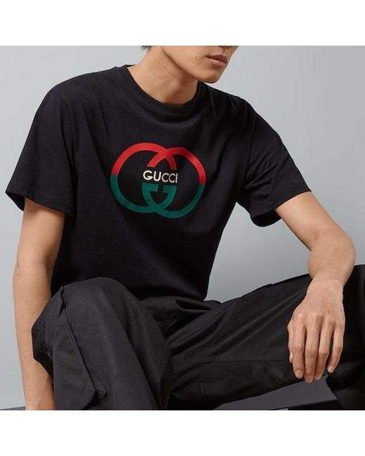 Gucci Black Cotton Jersey Printed T-Shirt for men