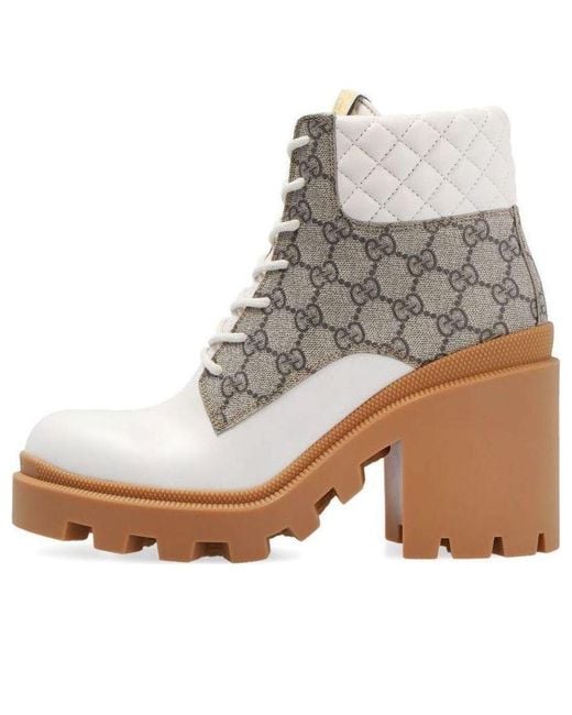Gucci White GG Supreme Canvas & Leather Bootie