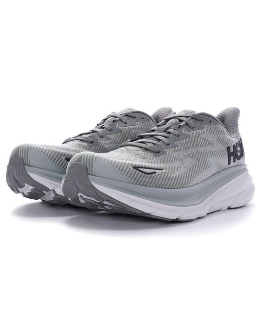 Hoka One One Gray Clifton 9 2E Wide 'Harbor Mist' for men