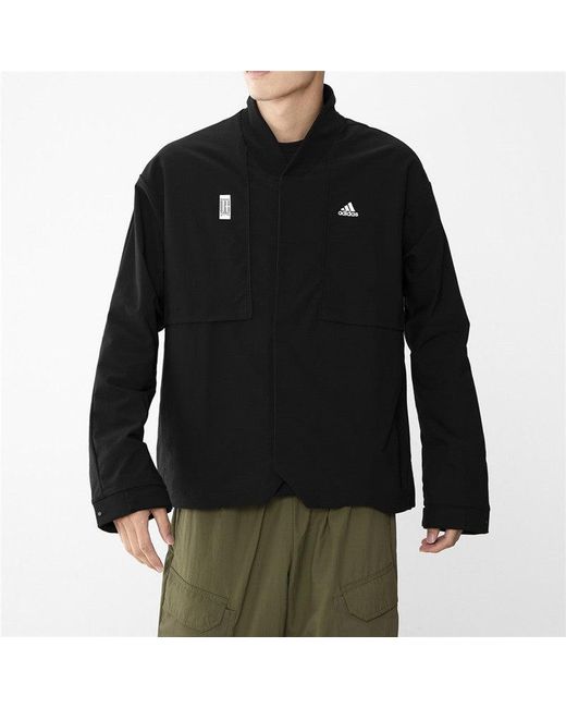 Adidas Black Splicing Solid Color Athleisure Casual Sports Jacket for men