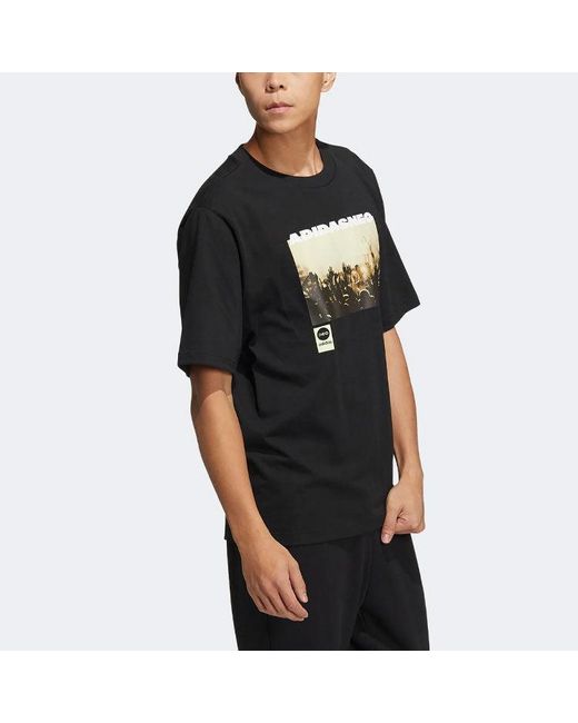 Adidas Black Neo M Sw Photo Tee Pattern Printing Athleisure Casual Sports Short Sleeve Couple Style for men