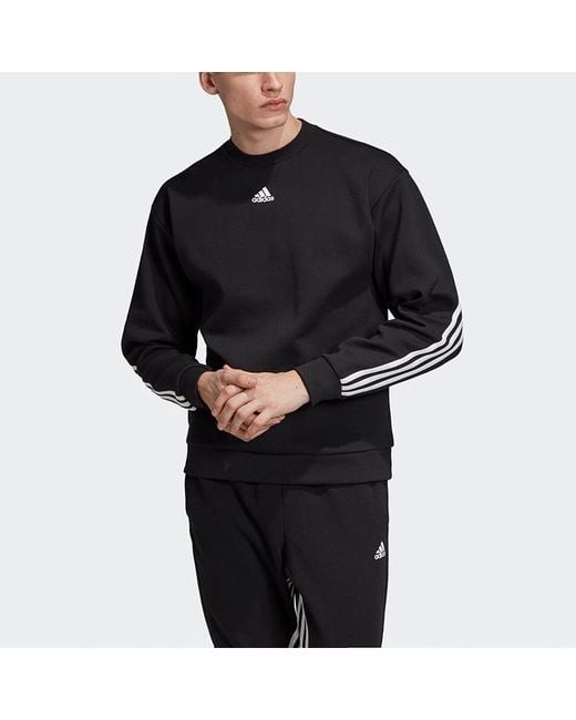 Adidas Black Mh 3S Crew Casual Sports Solid Color Round Neck for men