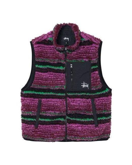Stussy Purple Striped Sherpa Vest for men