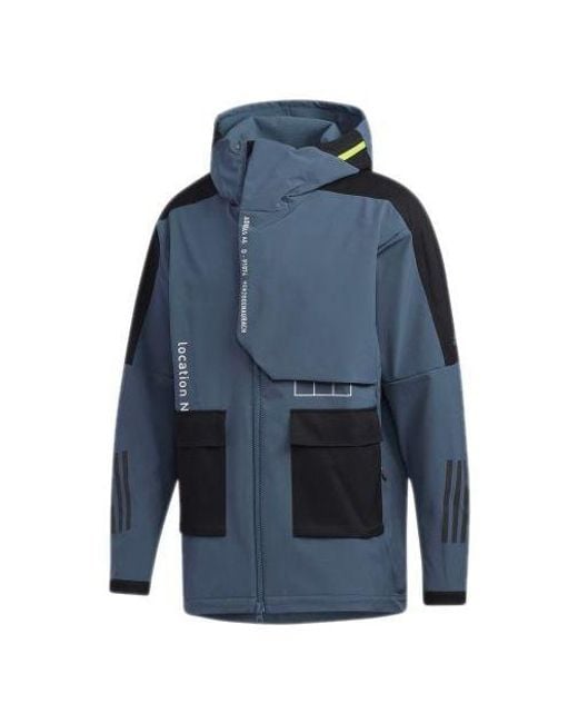 Adidas Blue Tech Outr Jkt Zipper Cardigan Casual Sports Hooded Jacket for men
