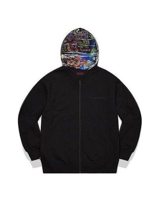 Supreme Black Globe Zip Up Hooded Sweatshirt for men