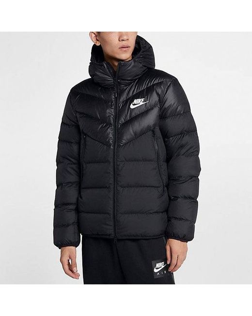 Nike Black Nsw Windrunner Down Fill Stay Warm Solid Color Hooded Down Jacket for men