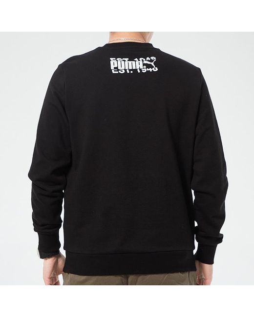 PUMA Black Alphabet Printing Sports Round Neck Pullover for men