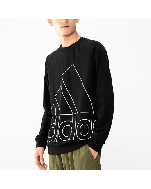 Adidas Black Big Lo Swt Ft Logo Printing Casual Sports Round Neck for men