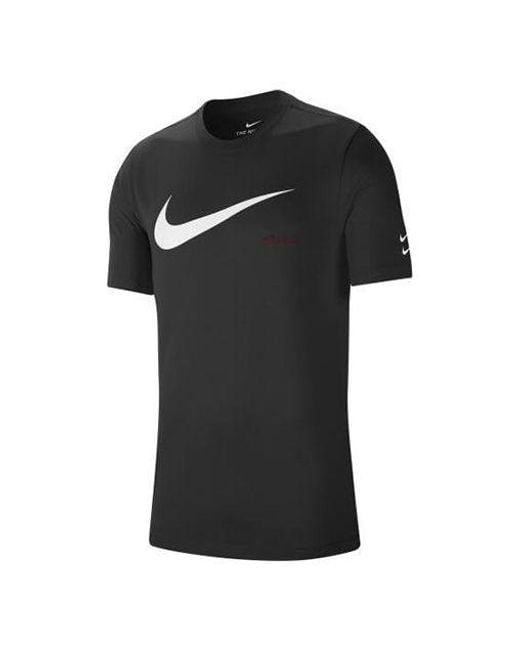 Nike Black Sportswear Large Logo Printing Casual Sports Short Sleeve for men