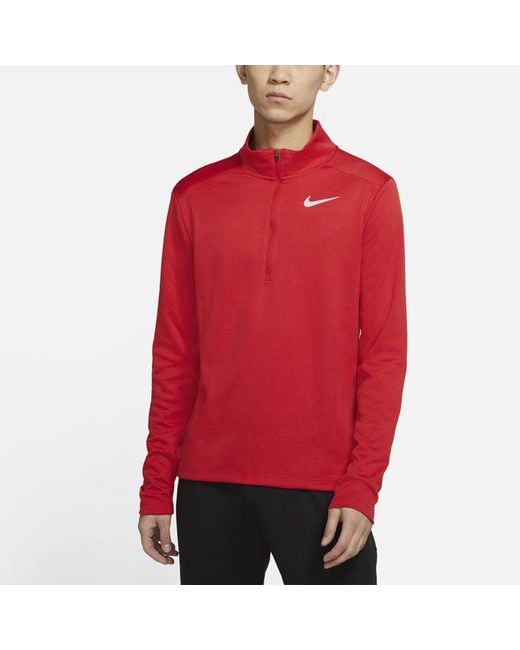 Nike Red Parcer Running Sports Training Cardigan Stand Collar Pullover Long Sleeves for men