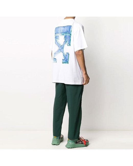 Off-White c/o Virgil Abloh Blue Back Arrow Pattern Printing Round Neck Short Sleeve Loose Fit for men