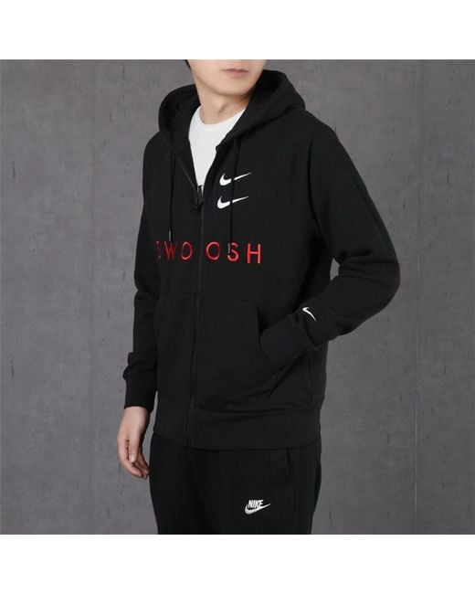 Nike Black As Sportswear Swoosh Hoodie Fz Ft for men