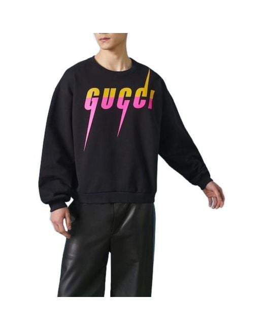 Gucci Black Cotton Jersey Printed Sweatshirt With Blade Print for men