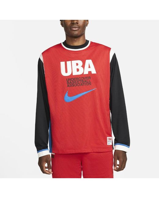 Nike Red Long-Shooting Top Contrasting Colors Printing Pattern Basketball Long Sleeves Asia Edition for men
