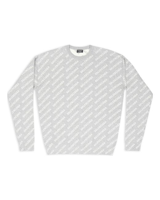 Balenciaga White All Over Logo Crewneck Sweater 'Light' for men
