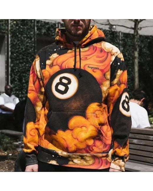 Supreme Orange Fw19 Week 1 Martin Wong 8-Ball Hooded Sweatshirt for men