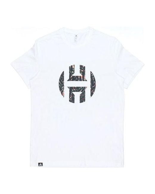 Adidas White Harden Logo Tee Basketball Sports Short-Sleeve Tee for men