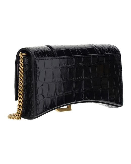 Balenciaga Black (Wmns) Hourglass Wallet On Chain Crocodile Embossed