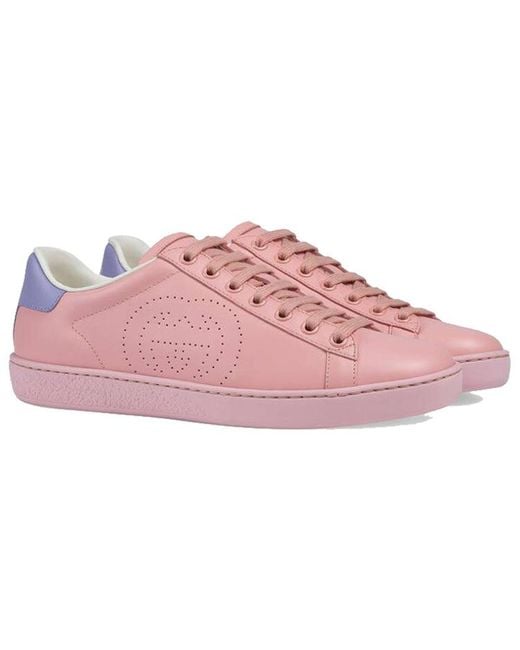 Gucci Pink Women's New Ace Perforated Leather Trainers