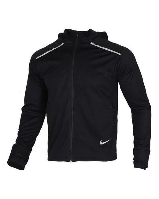 Nike Black Shield Reflective Zipper Sports Hooded Jacket for men