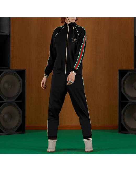 Gucci Black Tapered Webbing-trimmed Stretch-jersey Sweatpants for men