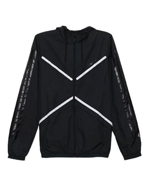 Adidas Black Neo M Xield Wb Printing Stripe Windproof Sports Hooded Jacket for men