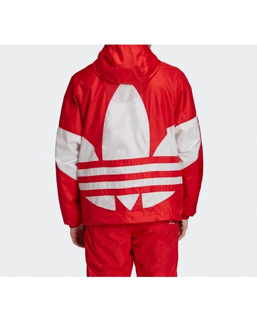 Adidas Red Originals Big Trefoil Stripe Large Logo Hooded Casual Jacket for men
