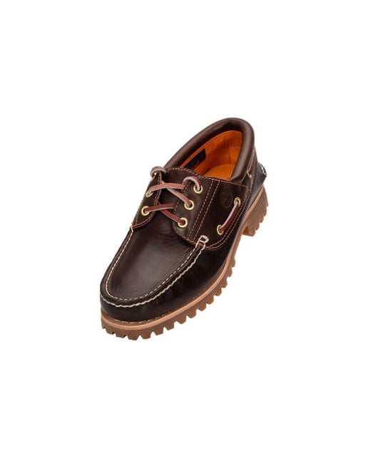 Timberland Brown 3-Eye Lug Handsewn Boat Shoe for men