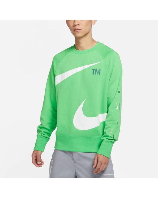 Nike Green Swoosh Ft Crew Large Logo Printing Knit Round Neck Pullover for men