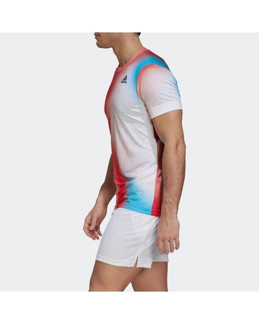 Adidas Pink Contrasting Colors Gradient Logo Printing Round Neck Short Sleeve T-Shirt for men
