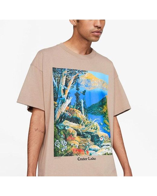 Nike Blue Acg Landscape Pattern Printing Round Neck Short Sleeve Khaki T-Shirt for men