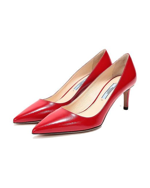 Prada Red (Wmns) Pointed Saffiano Leather Heels