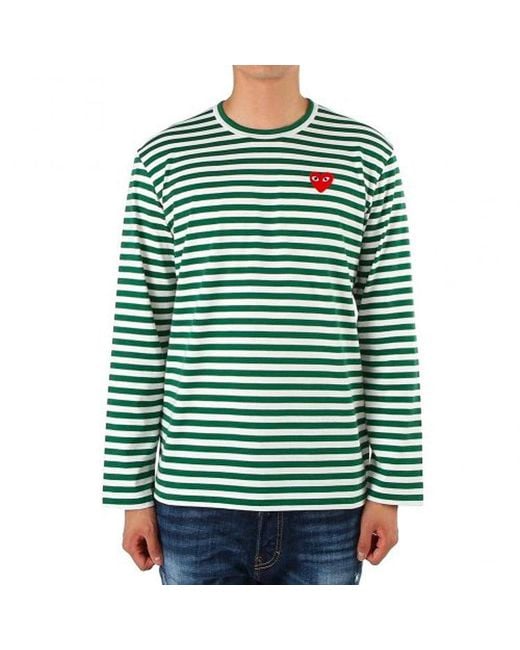 COMME DES GARÇONS PLAY Cdg Play Kawakubo Rei Love Round Neck Long Sleeves Green White Stripe for men