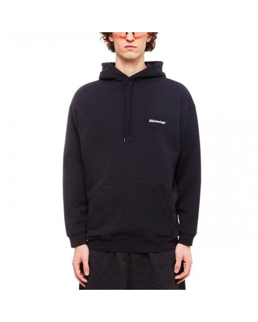Balenciaga Blue Logo Embroidered Hoodie for men