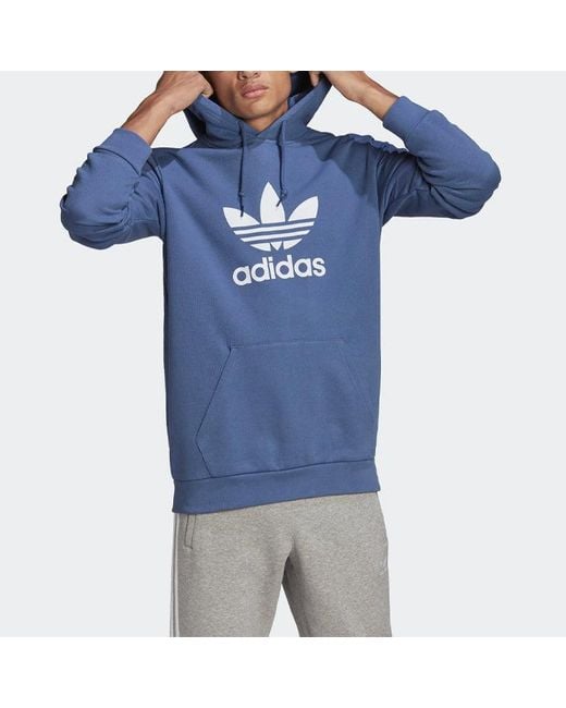 Adidas Blue Originals Printing Logo Hooded Long Sleeves Pullover for men