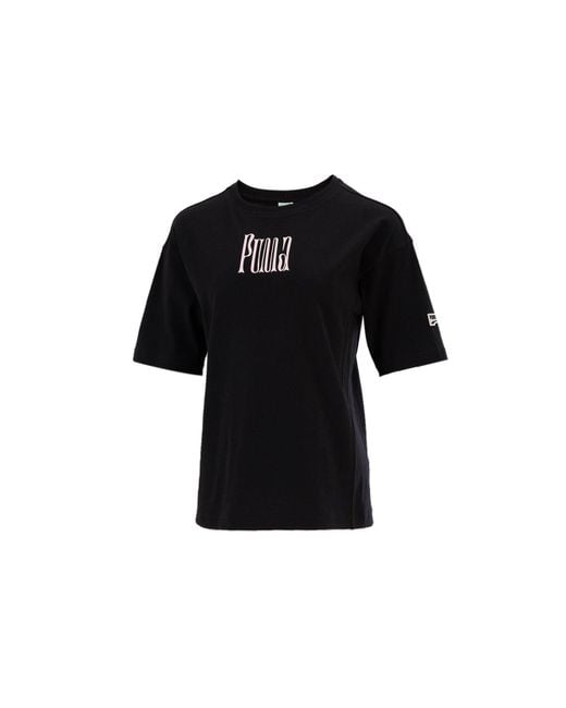PUMA Black (Wmns) Printing Casualsport Round Neckshort Sleeve