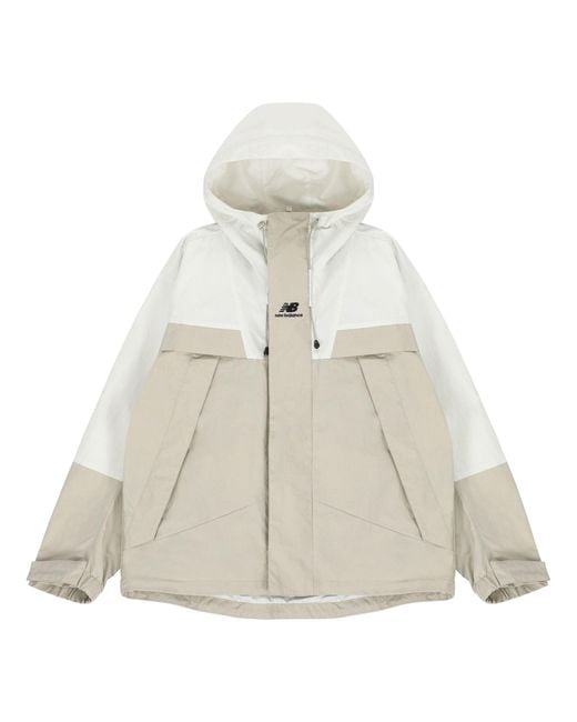New Balance White Logo Embroidered Colorblock Hooded Jacket Couple Style