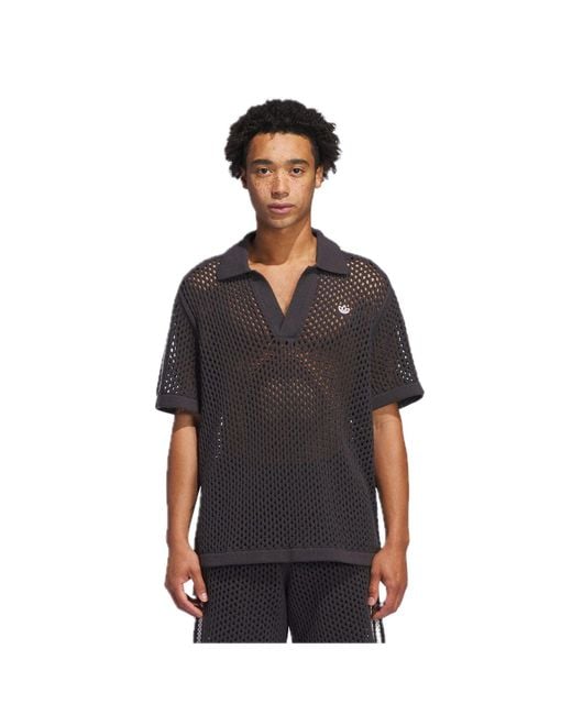 Adidas Black X Clot Fw24 Crochet Polo Shirt Asia Sizing 'Carbon' for men