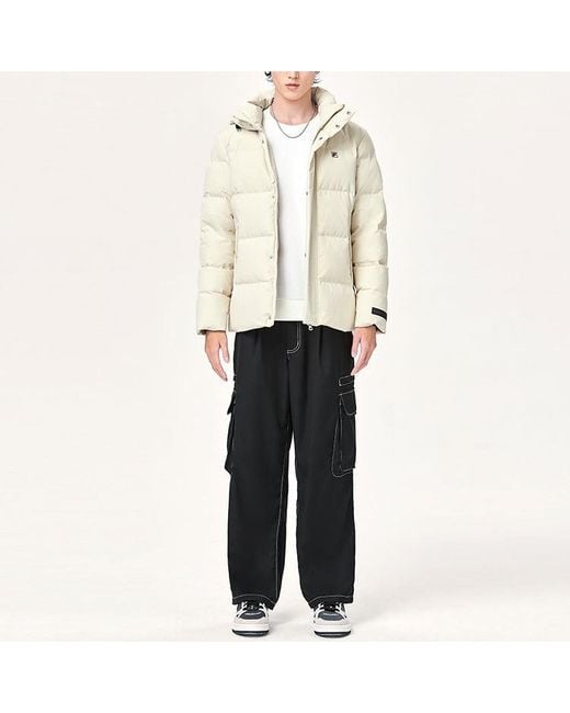 Fila White Embroidered Logo Stay Warm Sports Hooded Down Jacket for men