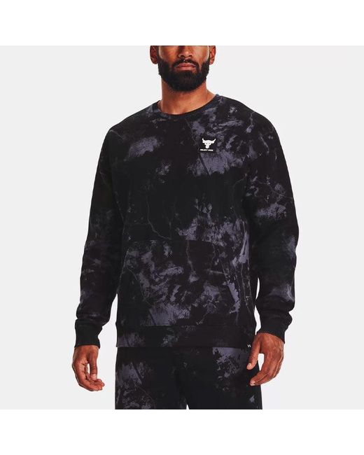 Under Armour Black Project Rock Rival Fleece Disrupt Printed Crew Sweatshirt for men
