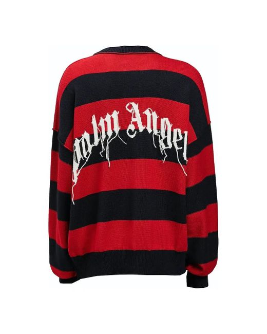 Palm Angels Red Bear Striped Sweater for men