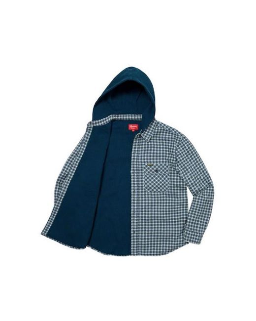 Supreme Houndstooth Flannel Hooded Shirt in Blue for Men | Lyst UK