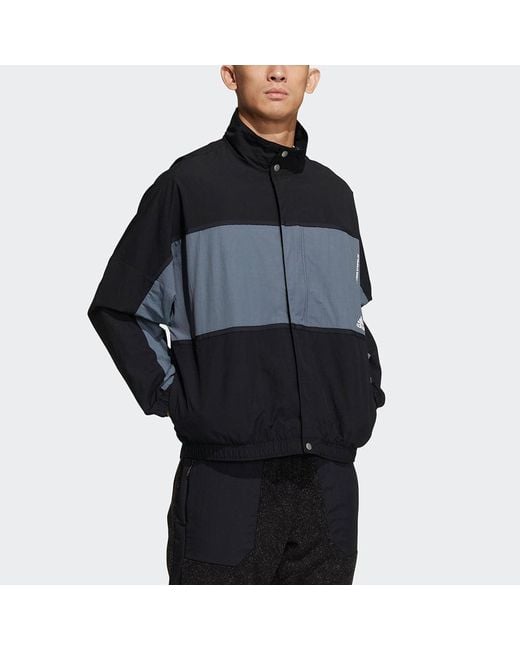 Adidas Blue M Wrd Wov Jkt Sports Loose Contrasting Colors Woven Stand Collar Jacket for men