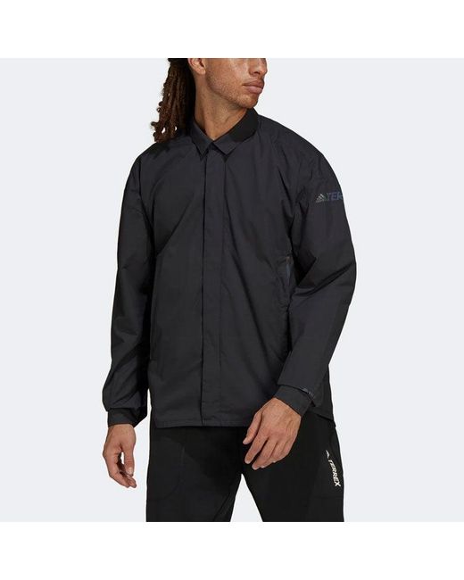 Adidas Blue Terrex C Myshelter W.R Colorful Logo Stripe Printing Lapel Jacket for men